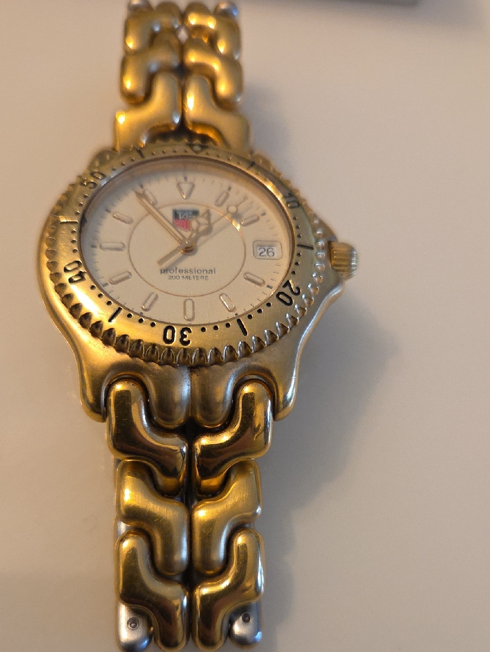 Authenic Tag Heuer Gold-Tone Link Bracelet Watch with White Dial